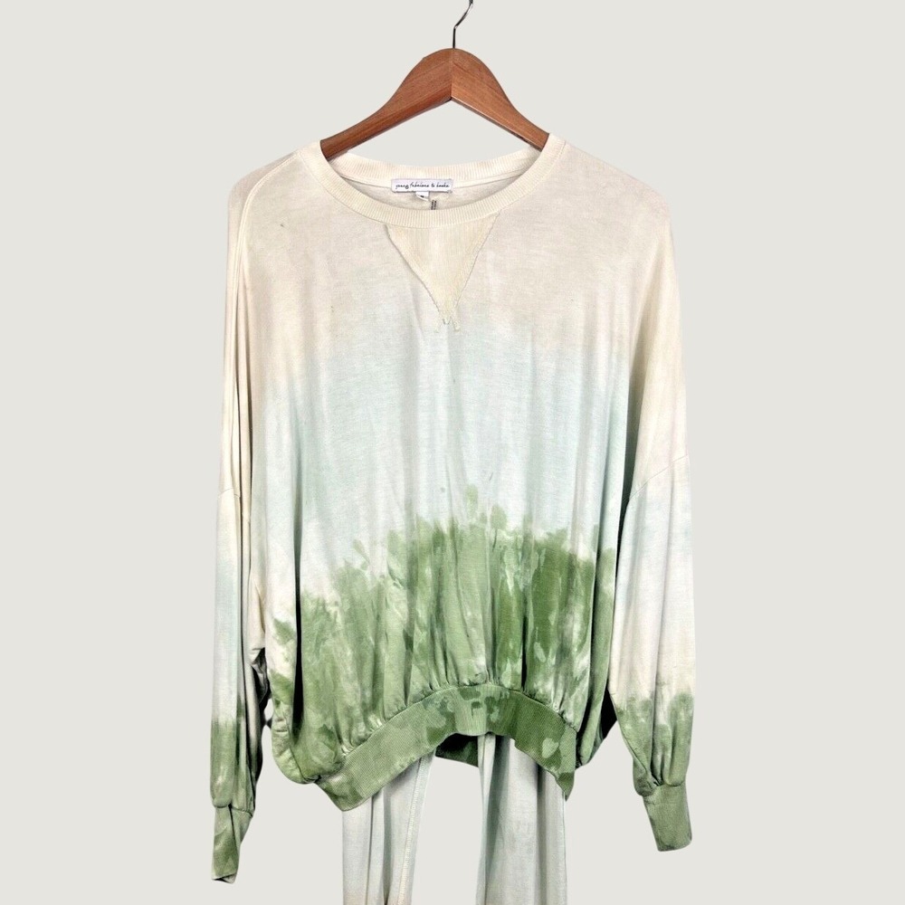 Young Fabulous & Broke Sweatshirt Womens S Green Tie Dye Ombre Pullover Boho